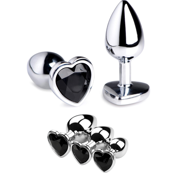 Zestaw Korki Analne z Serduszkiem Czarne Stalowe 3 Rozmiary S M L Sex Gadżety Erotyczne