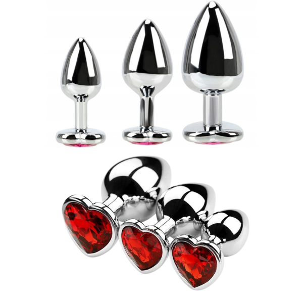 Zestaw Korki Analne z Serduszkiem Czerwone Stalowe 3 Rozmiary S M L Sex Gadżety Erotyczne