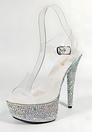 Przezroczyste sandały na wysokiej szpilce z kryształkami, błyszczące buty do pole dance i tańca estradowego