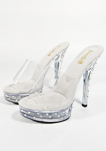 Przezroczyste klapki SexyHeels Crystaluxe 13 cm, błyszczące szpilki z kryształkami do pokazów fitness bikini