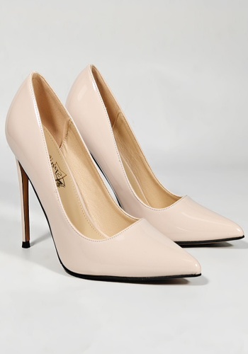 Beżowe Szpilki Damskie Czółenka 12 cm lakierowane, eleganckie buty damskie SexyHeels dla kobiet
