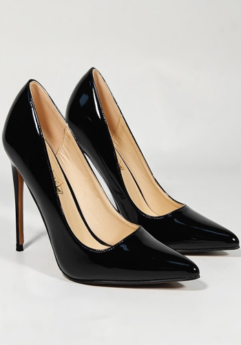 Czółenka Damskie Czarne Szpilki 12 cm, wysokie buty do łóżka, lakierowane