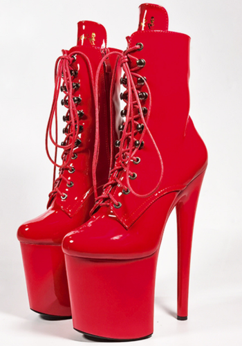 Czerwone botki lakierowane Passion-1020 na platformie 20 cm, szpilki do pole dance i tańca exotic
