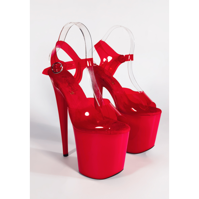 Czerwone szpilki na wysokiej platformie, lakierowane buty do pole dance i exotic dance SexyHeels