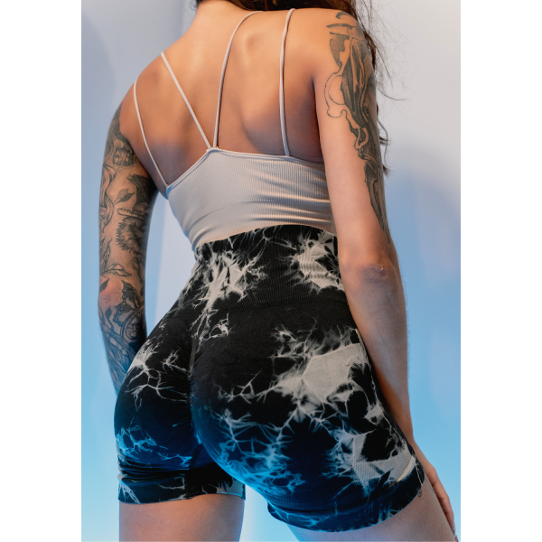 Spodenki Damskie PUSH UP LEGGINSY Czarne WYSOKI STAN Sexy Kolarki Tie Dye