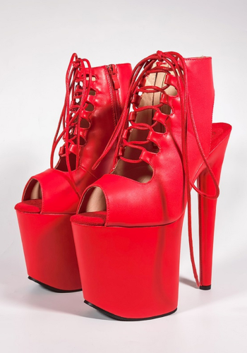 Czerwone botki EXOTIC-1020 na platformie 20 cm, wysokie szpilki do pole dance i tańca exotic