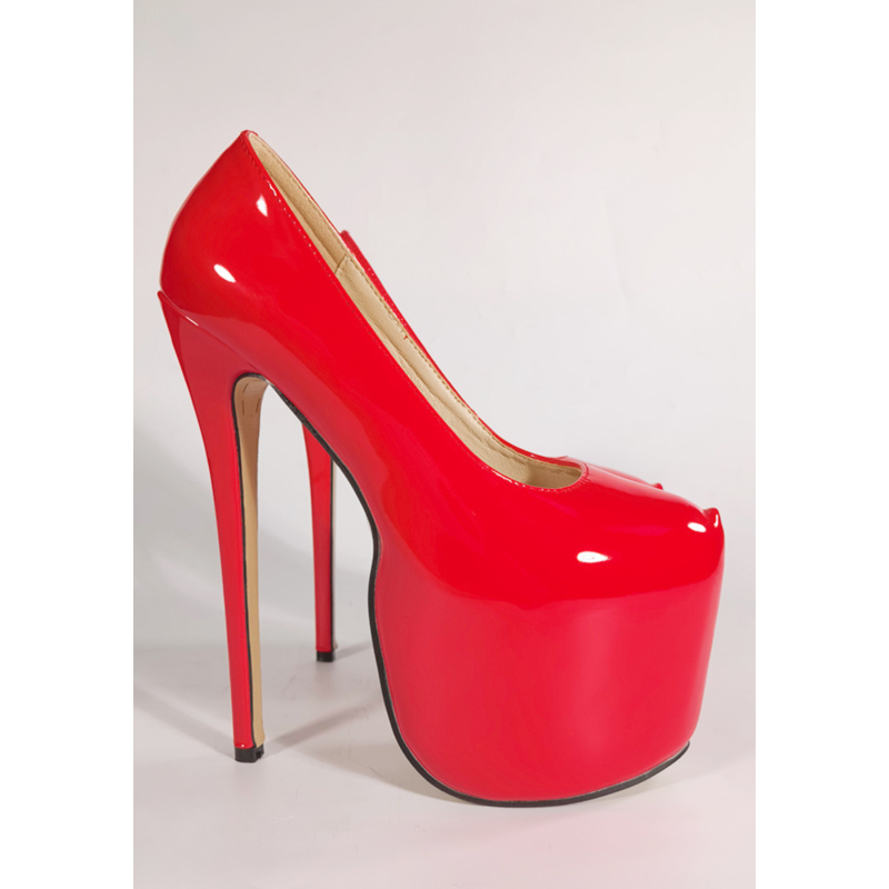 Czerwone lakierowane szpilki ADORAY-1018 na platformie, buty erotyczne SexyHeels 18 cm – kobiece wysokie pompy