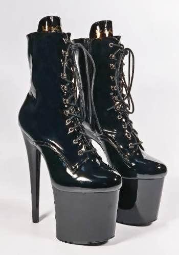 Czarne lakierowane botki Passion-1020 na platformie 20 cm, wysokie szpilki do pole dance i tańca erotycznego