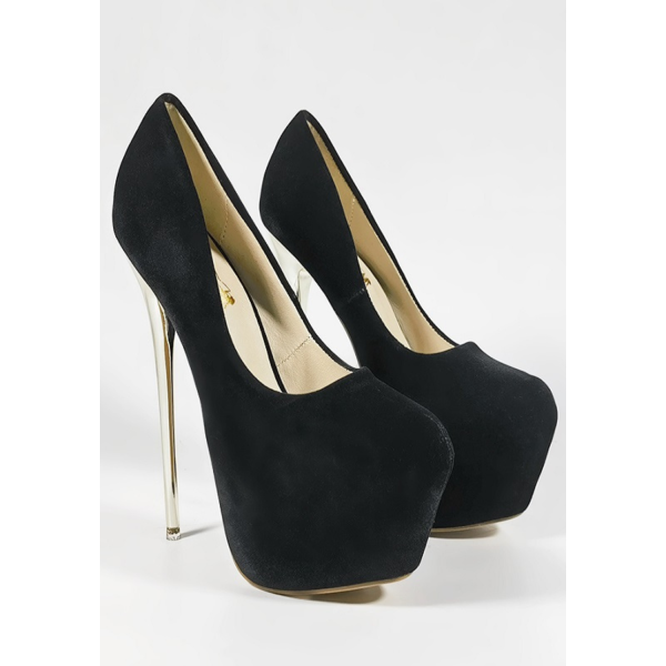 Botki Euforia-1017 Czarne Szpilki Zamszowe SexyHeels Ze Złotą Szpilką Na Platformie 17 cm