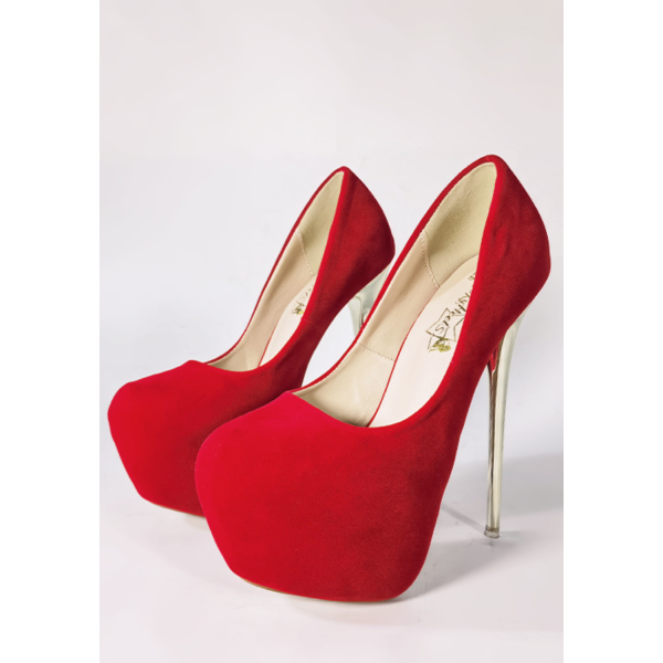 Botki Euforia-1017 Czerwone Szpilki Zamszowe SexyHeels Ze Złotą Szpilką Na Platformie 17 cm