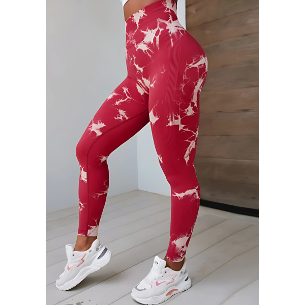 Legginsy Damskie Push Up Czerwone Seksowne Leginsy Sportowe Tie-Dye