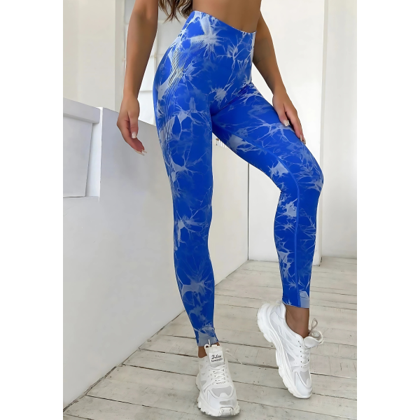 Legginsy Damskie Push Up Niebieski Seksowne Leginsy Sportowe Tie-Dye